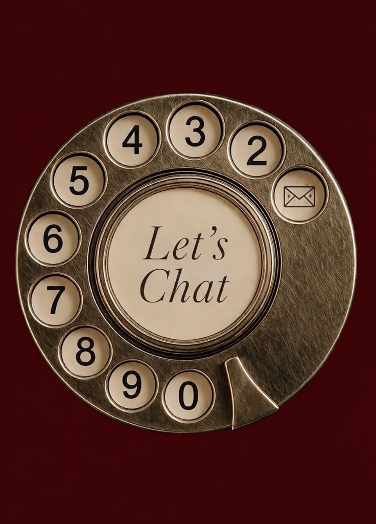 Rotary phone dial that reads Let's Chat