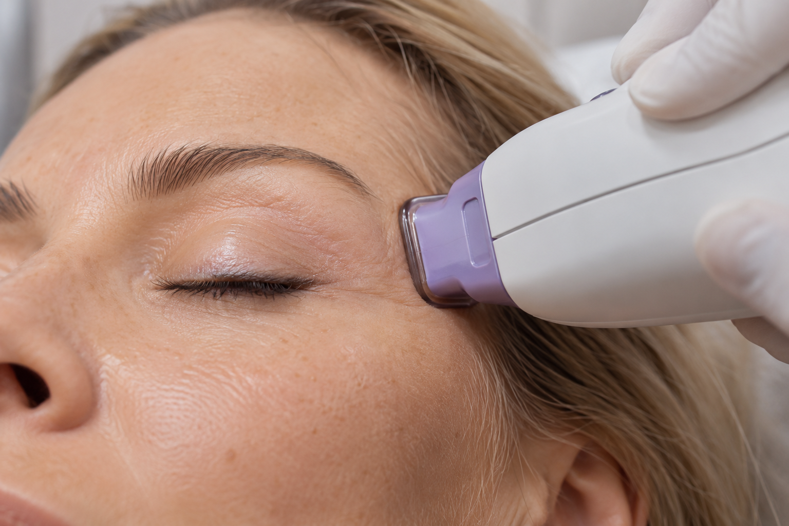 HIFU handpiece at the brow